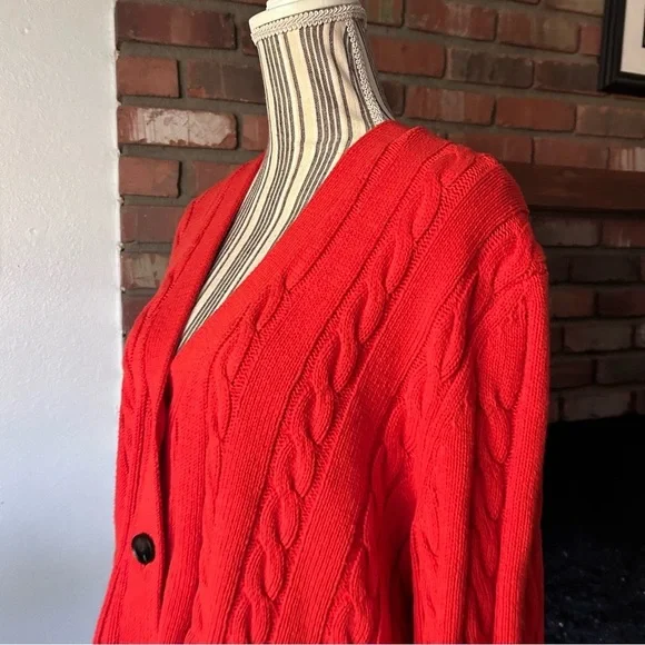 THE GREAT Cable Grandpa Cardigan in Habanero Orange Red Sz XS - Picture 7 of 11